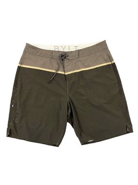 BYLT Men's Unlined Coastal Board Shorts in Neutral Brown Green 9" Inseam - Small